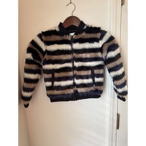 Appaman‎ Kids Striped Faux Fur Bomber Jacket Navy Tan White Size 5